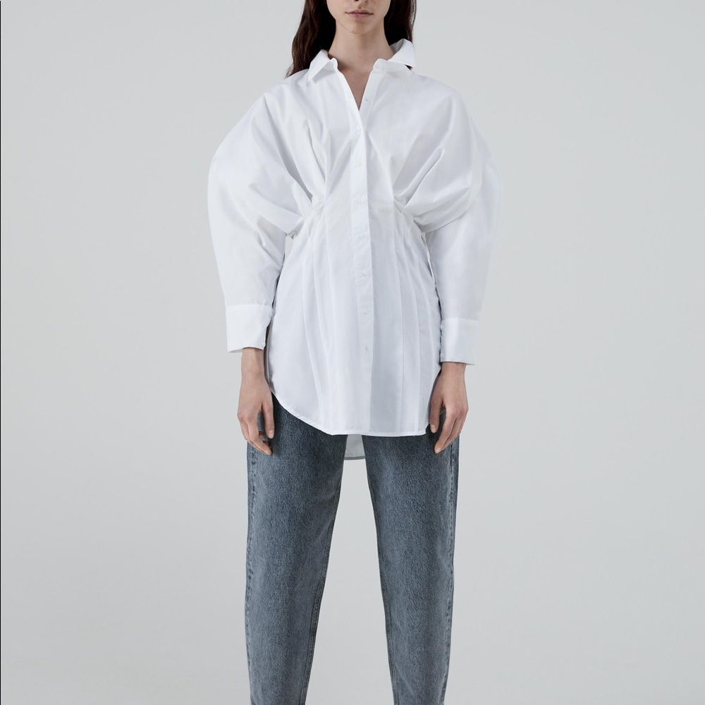 NWT Zara Pleated Poplin Blouse